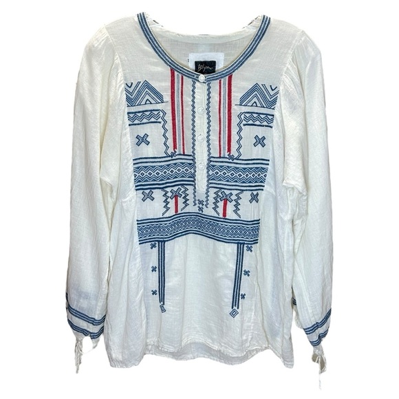 Johnny Was Tops - Johnny Was x Biya, Women's Embroidered Tunic, Tribal Peasant Boho - White Small